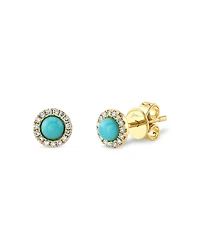 Moon & Meadow 14K Yellow Gold Turquoise & Diamond Halo Stud Earrings - Exclusive