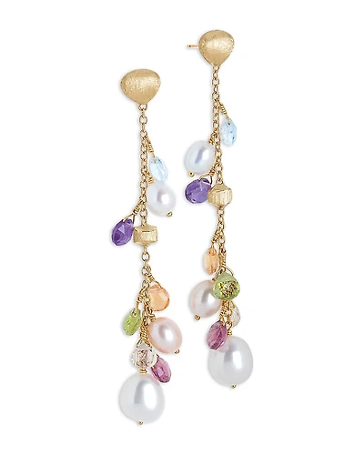 Marco Bicego 18K Yellow Gold Paradise Pearl Mixed Gemstone, Diamond and Cultured Freshwater Pearl Drop Earrings