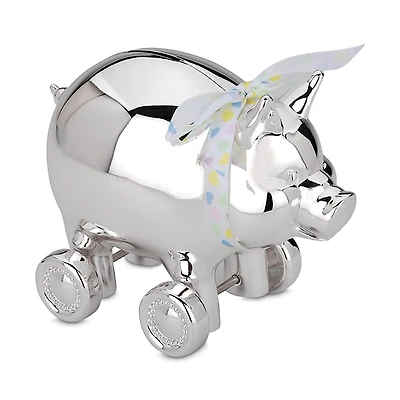 Reed & Barton Silverplated Piggy with Wheels Coin Bank