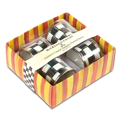 Mackenzie-Childs Courtly Check Enamel Napkin Rings, Set of 4