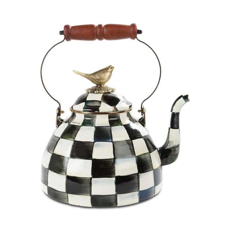 Courtly Check Enamel 3 Qt. Tea Kettle with Bird