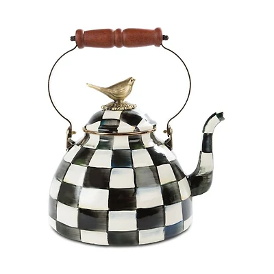 Courtly Check Enamel 3 Qt. Tea Kettle with Bird