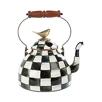 Mackenzie-Childs Courtly Check Enamel 3 Qt. Tea Kettle with Bird