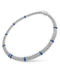 18K Yellow Gold & Sterling Silver Diamond & Blue Ceramic Rondelle & Bead Statement Necklace, 16"