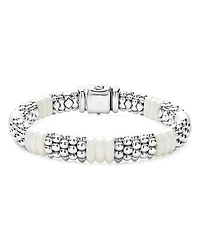 Lagos 18K Yellow Gold & Sterling Silver White Ceramic Rondelle & Caviar Bead Statement Bracelet