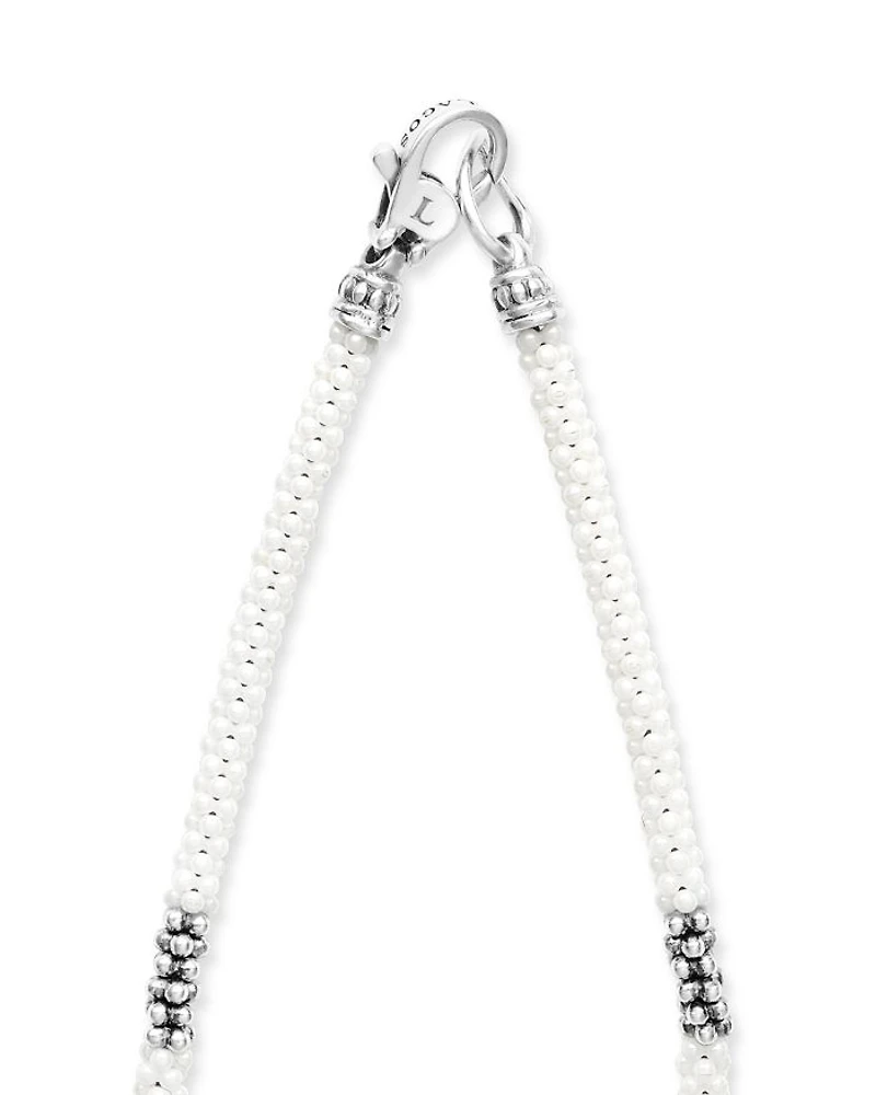 Sterling Silver White Ceramic Bead Collar Necklace, 16"