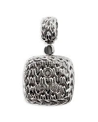 Sterling Silver Classic Chain Medium Square Pendant with Black Sapphire