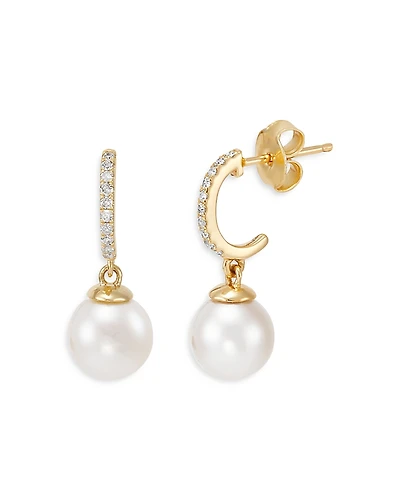 Bloomingdale's Fine Collection Cultured Freshwater Pearl & Diamond J Hoop Earrings