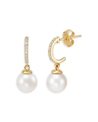 Bloomingdale's Fine Collection Cultured Freshwater Pearl & Diamond J Hoop Earrings