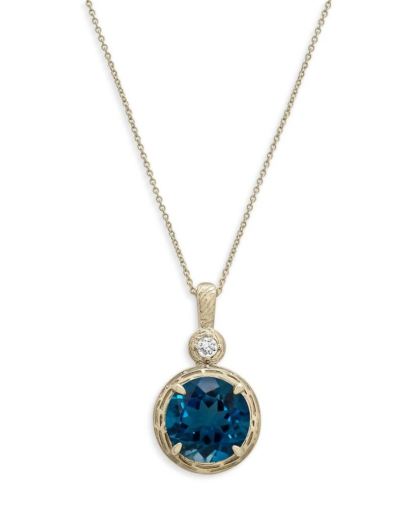London Blue Topaz & Diamond Accent Pendant Necklace in 14K Yellow Gold, 18"