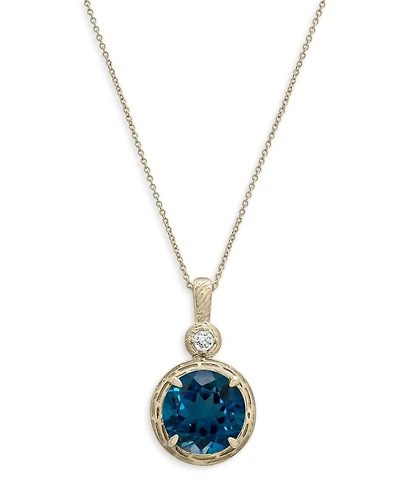London Blue Topaz & Diamond Accent Pendant Necklace in 14K Yellow Gold, 18"