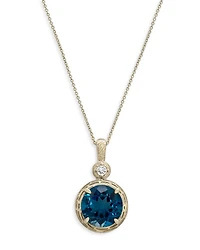 London Blue Topaz & Diamond Accent Pendant Necklace in 14K Yellow Gold, 18"