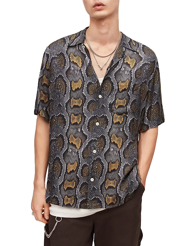 Allsaints Copperhead Print Short Sleeve Camp Shirt