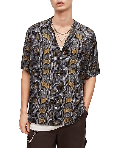 Allsaints Copperhead Print Short Sleeve Camp Shirt