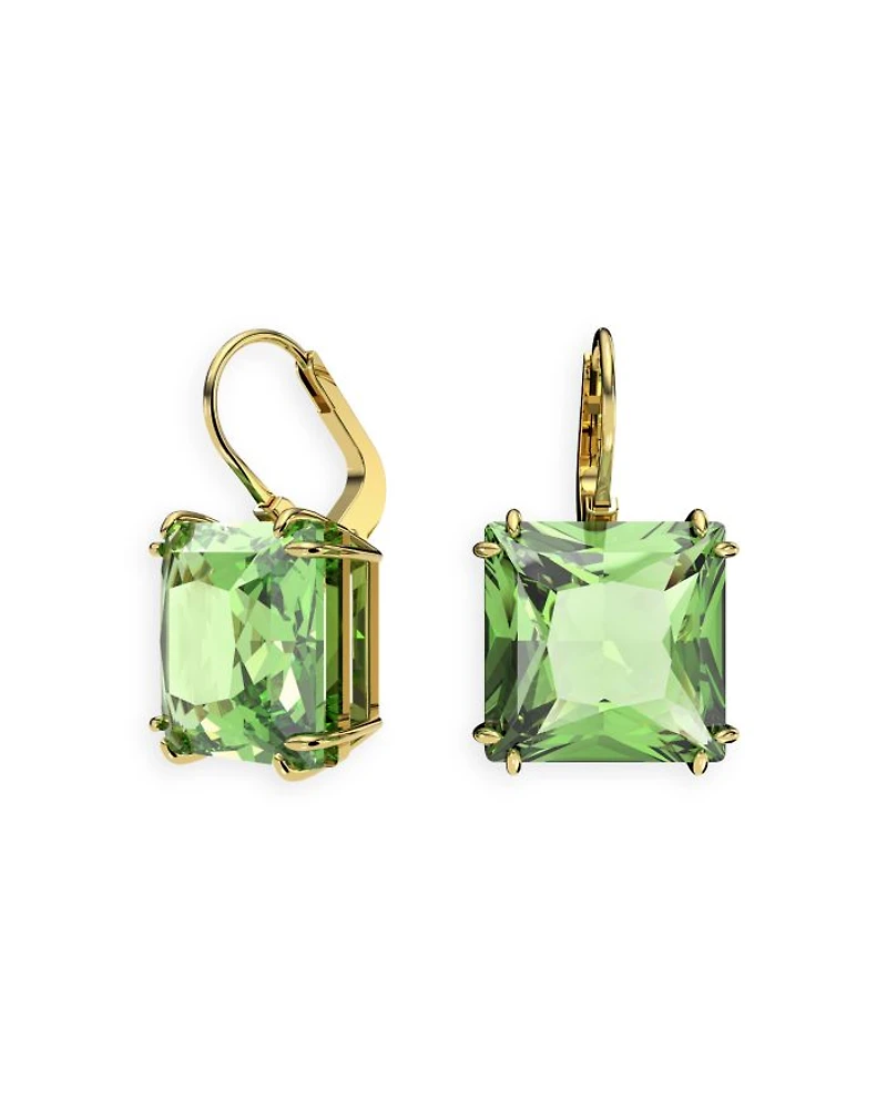 Millenia Green Square Crystal Drop Earrings in Gold Tone