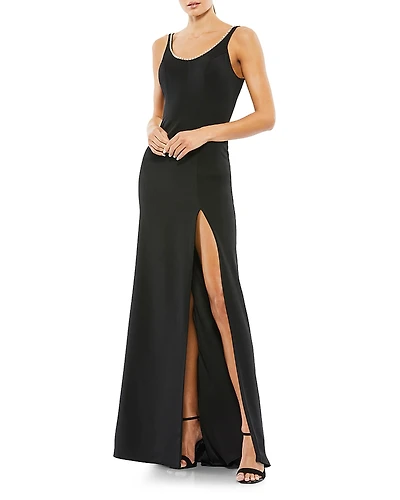 Mac Duggal Sleeveless Crystal Scoop Neckline Column Gown