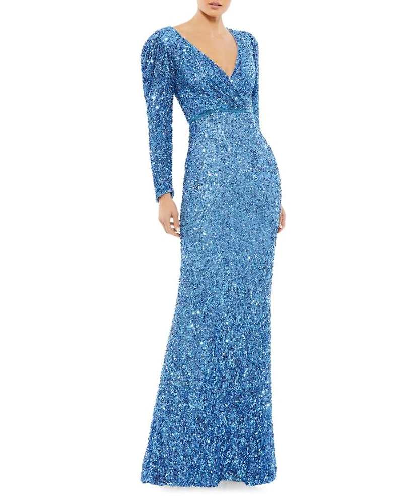 Sequin Faux Wrap Gown