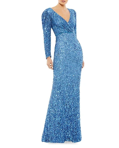 Sequin Faux Wrap Gown
