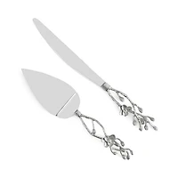White Orchid Wedding Cake Knife & Server Set