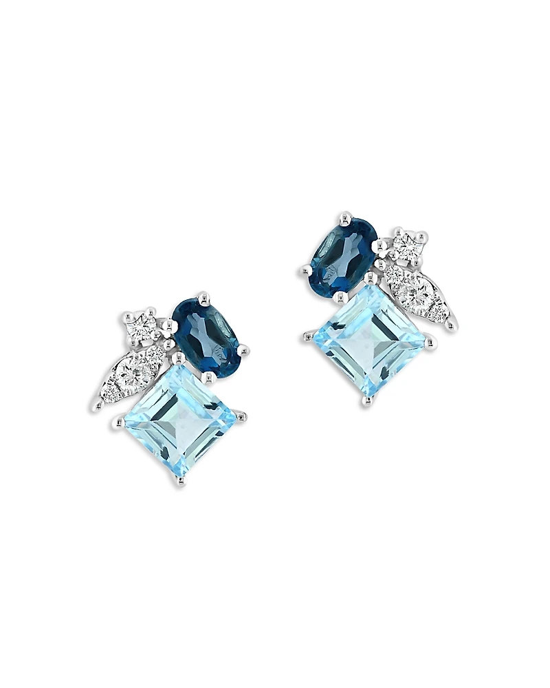 Bloomingdale's Fine Collection Multicolor Blue Topaz & Diamond Cluster Stud Earrings