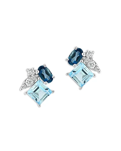 Bloomingdale's Fine Collection Multicolor Blue Topaz & Diamond Cluster Stud Earrings