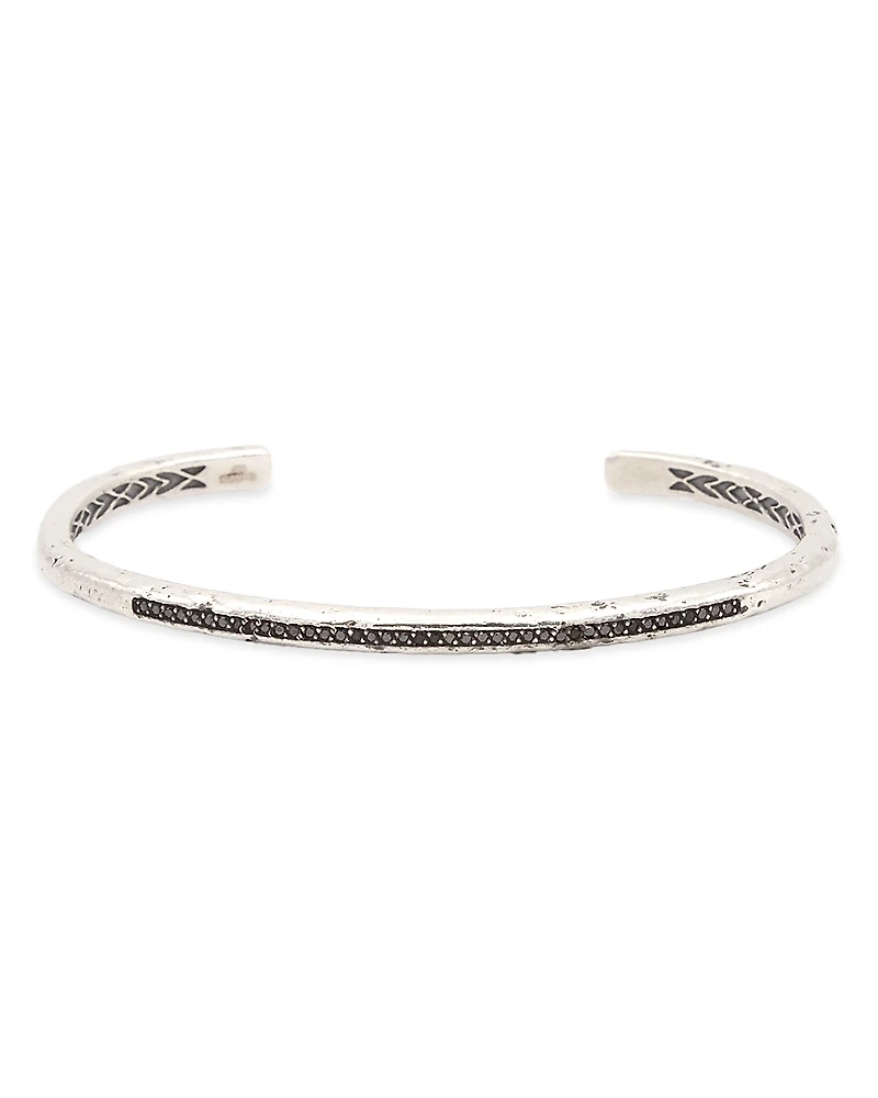 John Varvatos Men's Sterling Silver Distressed Black Diamond Skinny Cuff Bangle Bracelet