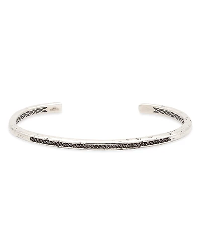 John Varvatos Men's Sterling Silver Distressed Black Diamond Skinny Cuff Bangle Bracelet