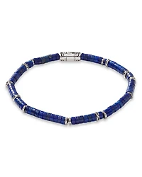 Men's Sterling Silver Classic Chain Lapis Lazuli Bead Heishi Bracelet