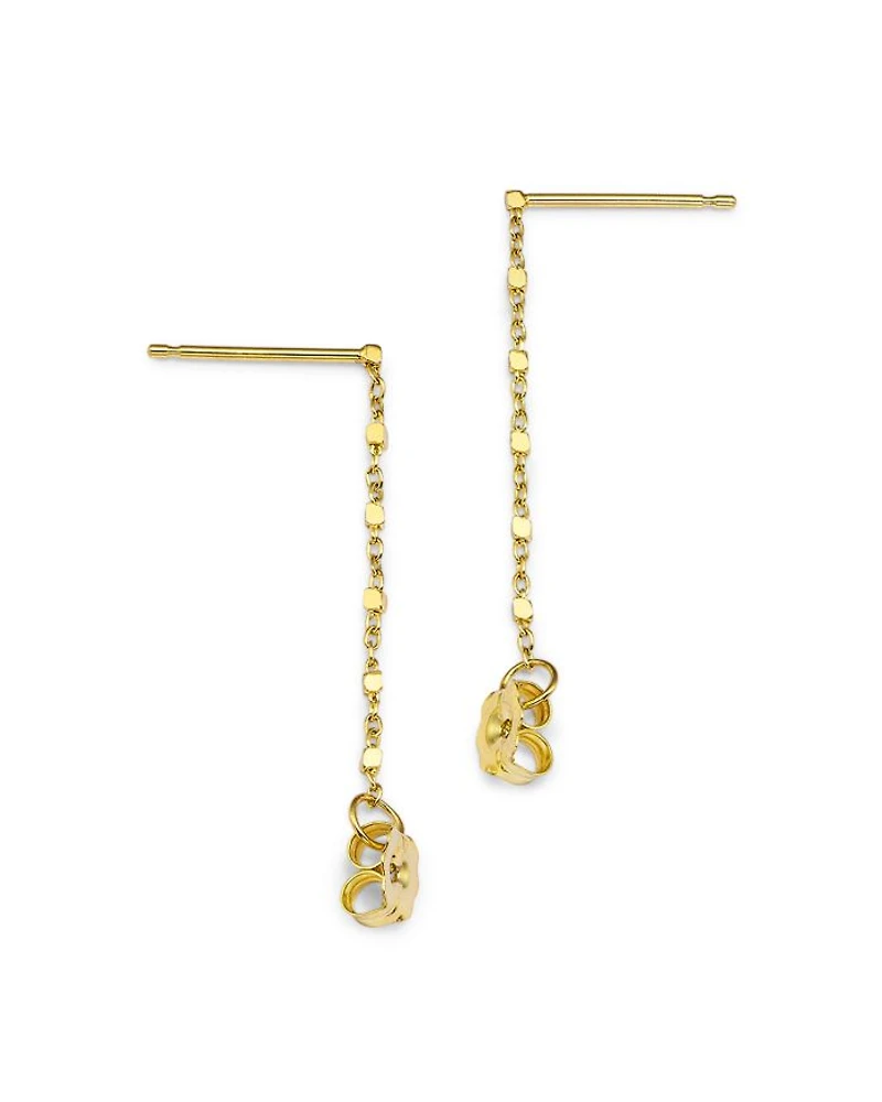 14K Yellow Gold Simple Gold Square Bead Chain Hoop Earrings