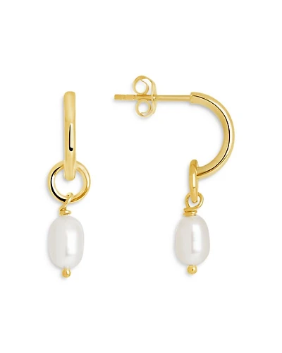 Sterling Silver Cultured Freshwater Pearl Hoop Earrings