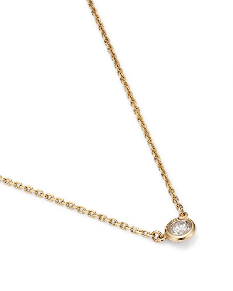 Diamond Bezel Set Pendant Necklace in 14K Yellow Gold, .15 tcw
