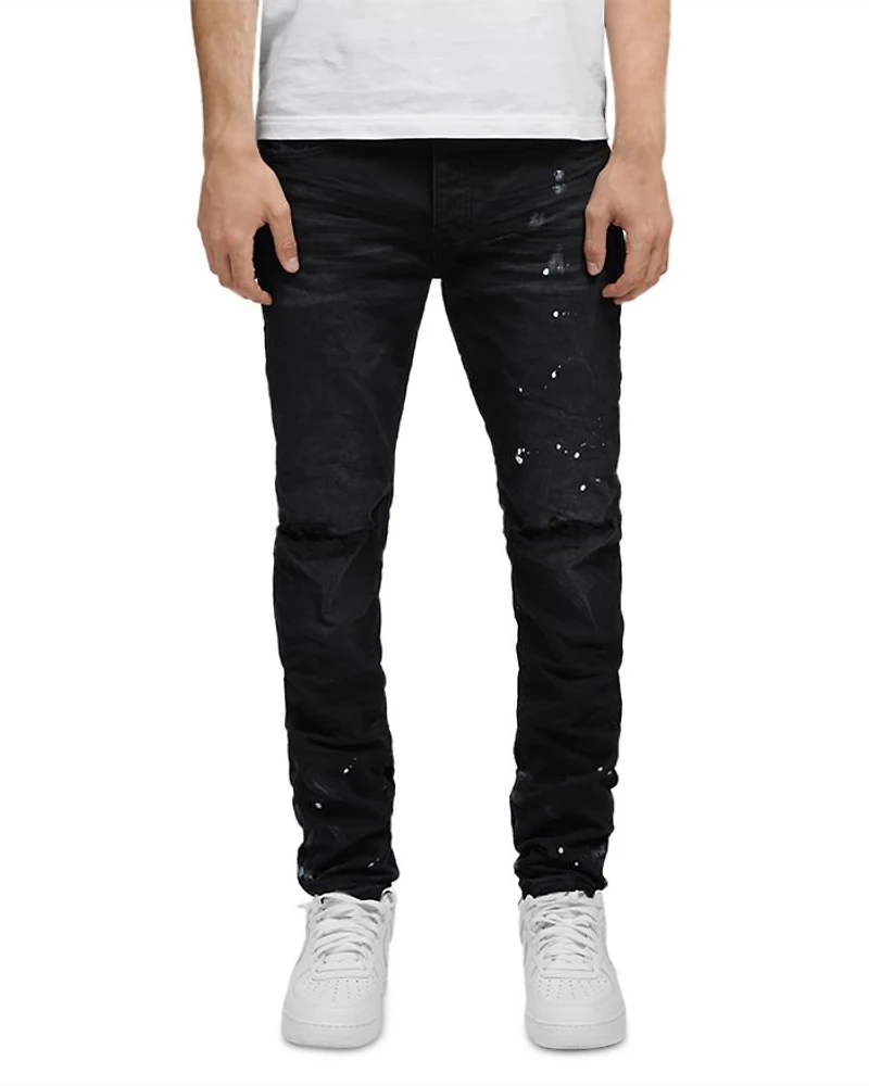 Paint Splatter Ripped Knee Black Skinny Jeans