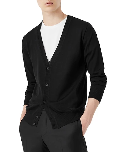 Armani Wool Solid Slim Fit V Neck Cardigan