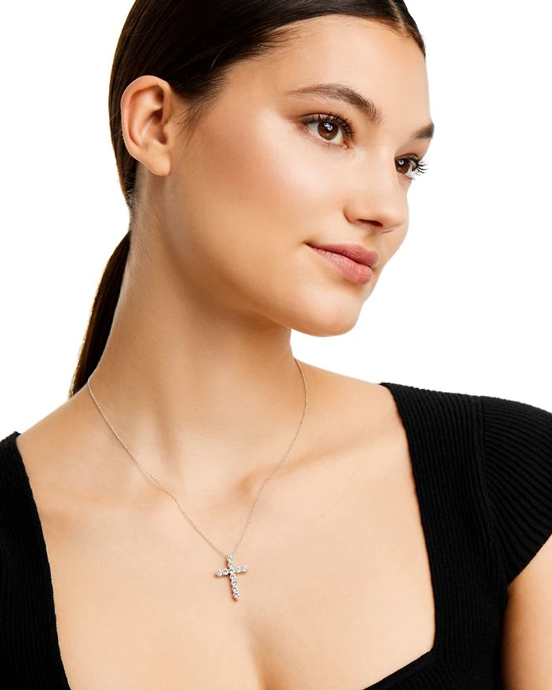 Diamond Cross Pendant Necklace in 14K White Gold