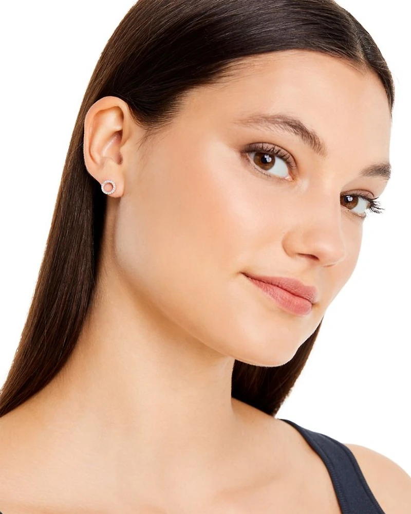 Diamond Circle Stud Earrings in 14K White Gold, .20 tcw