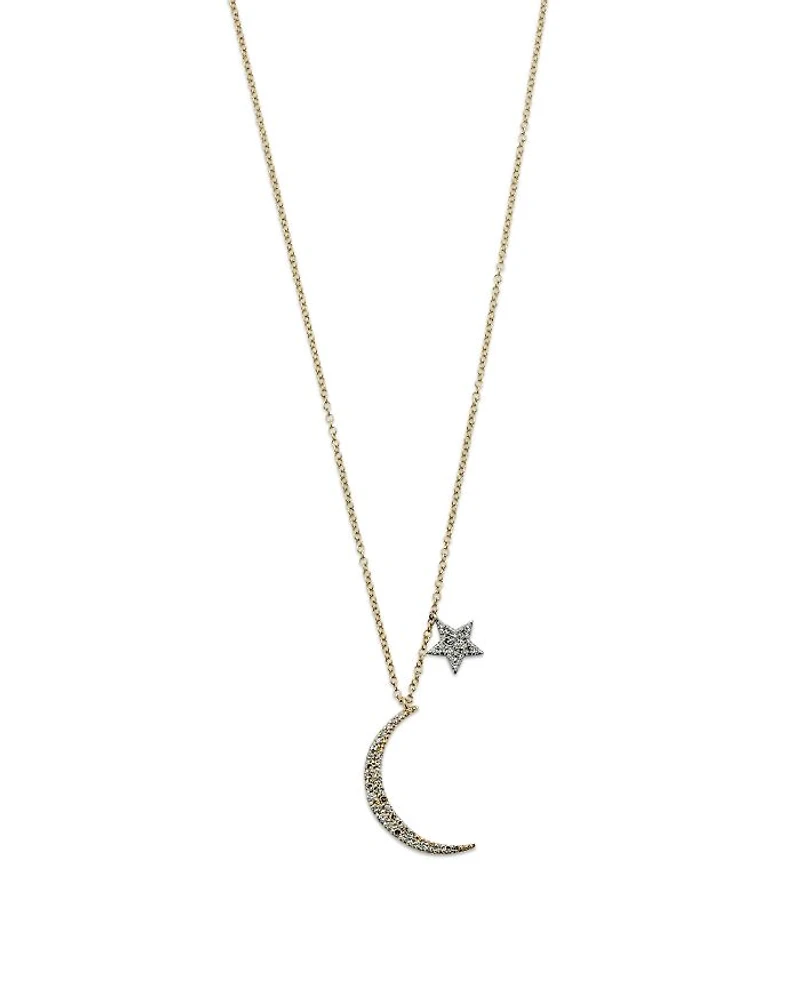 Diamond Moon Necklace in 14K Yelliow Gold, .22 tcw, 16"