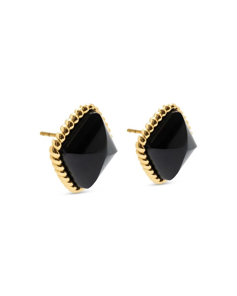 Blandine Black Stud Earrings in 18K Gold Plate