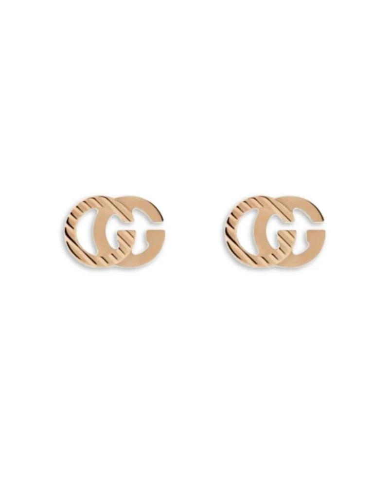 18K Rose Gold Running Double G Textured Stud Earrings