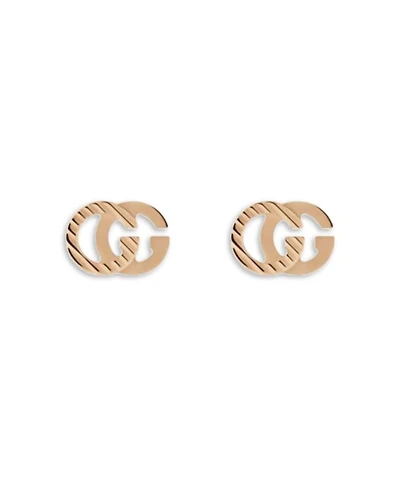 18K Rose Gold Running Double G Textured Stud Earrings