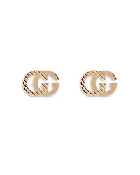 18K Rose Gold Running Double G Textured Stud Earrings