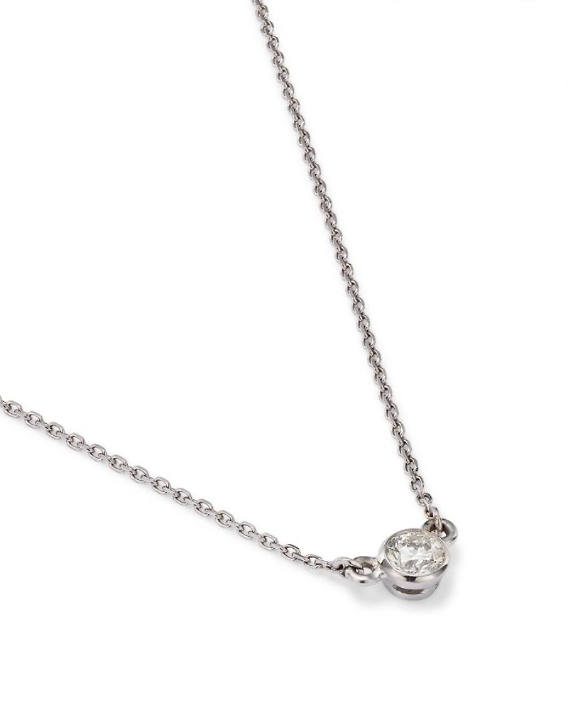 Diamond Bezel Set Pendant Necklace in 14K White Gold, .25-.50 tcw
