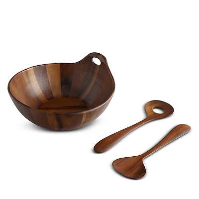 Nambe Portables Wood Salad Bowl with Servers