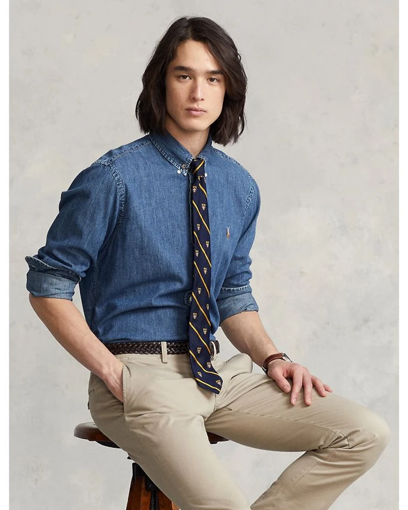 Classic Fit Long Sleeve Denim Cotton Button Down Shirt