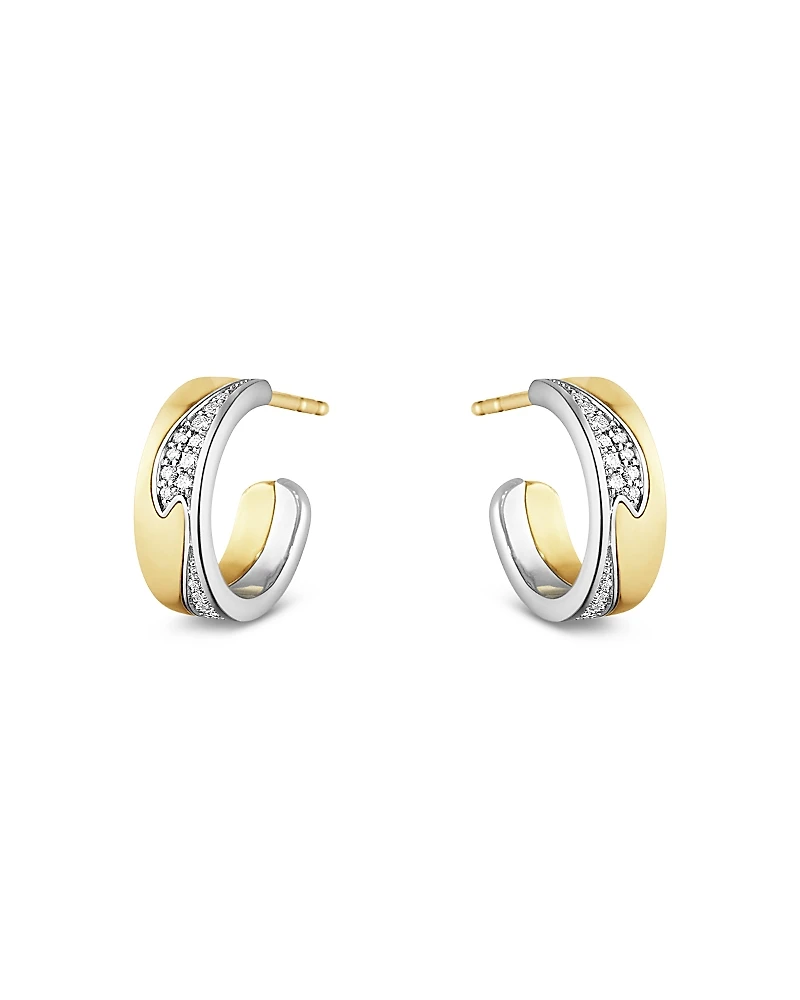 Georg Jensen 18K White & Yellow Gold Fusion Diamond Pave Wavy Small Hoop Earrings