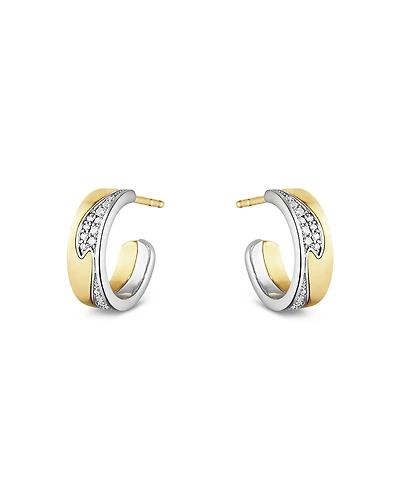 Georg Jensen 18K White & Yellow Gold Fusion Diamond Pave Wavy Small Hoop Earrings
