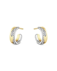 Georg Jensen 18K White & Yellow Gold Fusion Diamond Pave Wavy Small Hoop Earrings