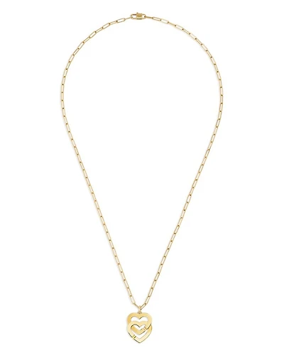 18K Yellow Gold Double Coeurs Heart Pendant Necklace