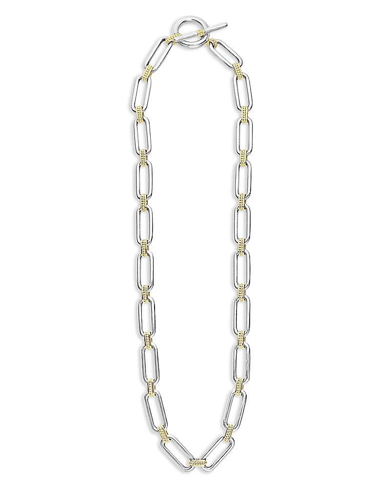 Lagos 18K Yellow & Sterling Silver Signature Caviar Oval Link & Bead Statement Necklace