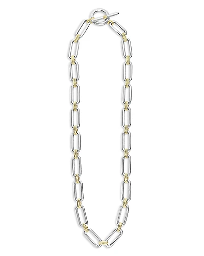Lagos 18K Yellow & Sterling Silver Signature Caviar Oval Link & Bead Statement Necklace