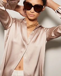 Hailey Button Front Silk Shirt